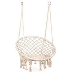 Scaun rotund tip leagan suspendat pentru casa sau gradina, cu franjuri, 150kg, crem Household NewTrend