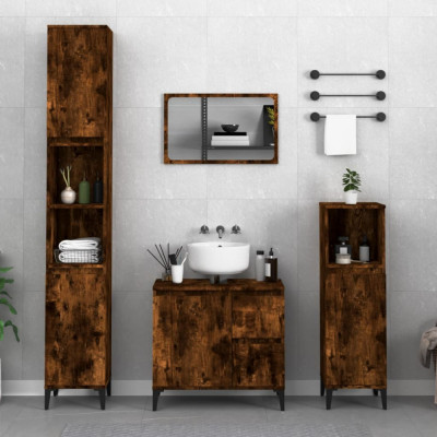 Set dulapuri de baie, 3 piese, stejar afumat, lemn prelucrat GartenMobel Dekor foto