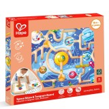 Jucarie din lemn 2 in 1 labirint cosmic magnetic Hape 15 piese