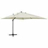 Umbrelă suspendată cu st&acirc;lp și LED-uri, nisipiu, 300 cm, vidaXL