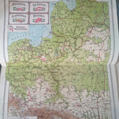 Harta interbelica Polonia Letonia Lituania Danzig Prusia Orientala (Atlas 1928)