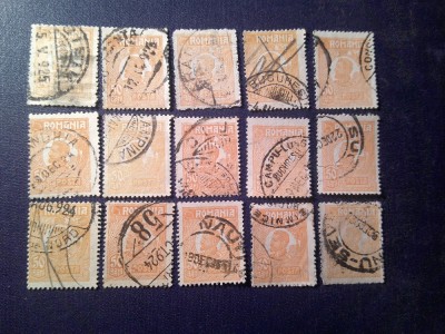 Lot 15 Timbre Ferdinand 1920 - 50 bani - diverse nuante si stampile orase foto