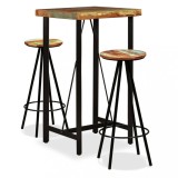 VidaXL Set mobilier de bar, 3 piese, lemn masiv reciclat