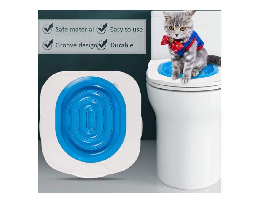 Adaptor de toaleta pentru pisici, Aexya, albastru cu alb | Okazii.ro