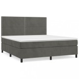 Cumpara ieftin Pat box spring cu saltea, gri inchis, 180x200 cm, catifea
