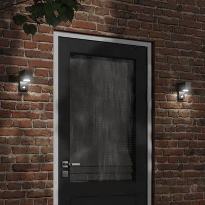 vidaXL Lampă exterioară de perete cu LED/senzor, negru aluminiu turnat foto