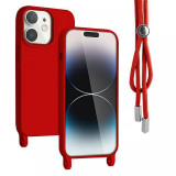 Lemontti Husa Silicon cu Snur iPhone 11 Rosu (protectie 360&deg;, material fin, captusit cu microfibra)