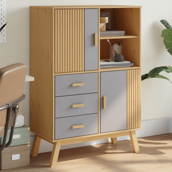vidaXL Dulap &icirc;nalt &bdquo;OLDEN&rdquo;, gri și maro, 85x43x125 cm, lemn masiv pin 358616
