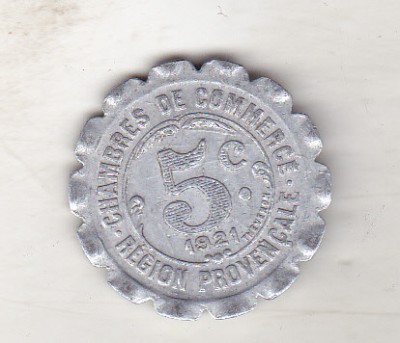 bnk mnd Franta Provence 5 centimes 1921 foto