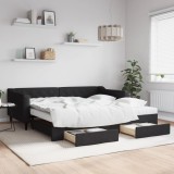 VidaXL Pat de zi cu extensie și sertare, negru, 100x200 cm, textil