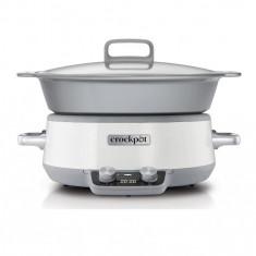 Slow cooker Crockpot, digital, vas compatibil cu foc si inductie, 6L, Otel inoxidabil, alb [CSC027X] - RESIGILAT