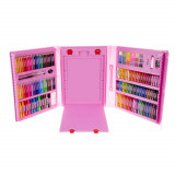 Cumpara ieftin Set XXL de desen si pictura pentru copii SUPER ART IdealStore, cu valiza organizatoare, roz contine 208 piese, Dimensiune- 31 x 41 x 5 cm, pentru a in