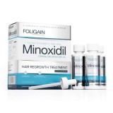 Solutie Foligain Minoxidil 5%, alcool scazut, tratament pentru cresterea parului, 3 flacoane + o pipeta