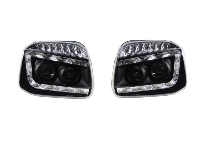 Set faruri tuning SUZUKI JIMNY (FJ), 09.1998-12.2018, dynamic indicator; H1+H3; crom, fumuriu; TUNING; halogen,