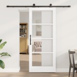 Ușă glisantă vidaXL cu set de accesorii &#039;ORKDAL&#039;din lemn solid alb și sticlă