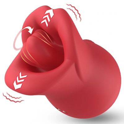 Vibrator Seductive Lips 3 in 1, Vibrating, Licking, Biting, Silicon, USB Magnetic, Rosu, 9 cm, Guilty Toys foto