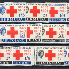 CRUCEA ROSIE-1963-Centenarul din BERMUDA-CAYMAN-BASUTOLAND-ASCENSION-BAHAMAS
