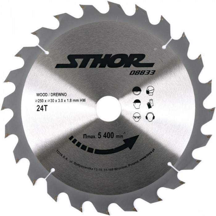 STHOR Disc pentru taiat lemn 250x30x3x1.8mm, 24T