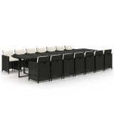 VidaXL Set mobilier de grădină cu perne, 15 piese, negru, poliratan