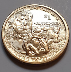 Monedă 1 Dollar 2018 USA, Sacagawea, Jim Thorpe, American Native, unc, litera D foto