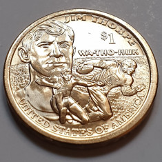 Monedă 1 Dollar 2018 USA, Sacagawea, Jim Thorpe, American Native, unc, litera D