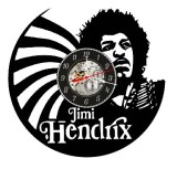 Ceas de perete decorativ realizat din disc de vinil, Model Jimi Hendrix, Portret Chitarist Rock, Skeleton, Negru, 30 cm