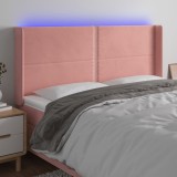 vidaXL Tăblie de pat cu LED, roz, 183x16x118/128 cm, catifea
