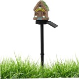 Lampa solara tip casuta de gradina, impermeabila, cu lumina calda, fixare tip tarus, din ABS, negru/maro
