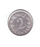 Moneda Malta 2 cents/centi 1977, stare buna, curata
