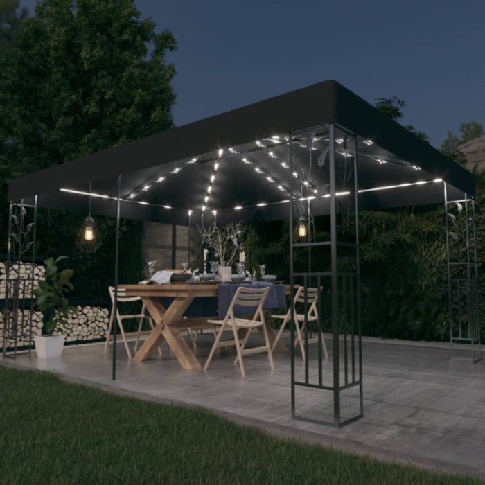 Gossi pavilion cu acoperis dublu&amp;siruri de lumini led,antracit, 3x4 m
