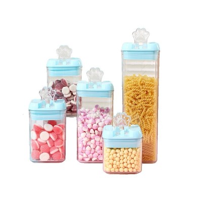 Set 5 Cutii de Depozitare Alimente, Cyrax, 1 x 500ml, 2 x 800ml, 1 x 1200ml, 1 x 1900ml, Capac Albastru, din PP+PET, Inchidere Ermetica, Transparent foto