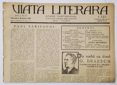 VIATA LITERARA , SAPTAMANAL , ANUL I, NR. 26 , 6 NOIEMBRIE , 1926 foto