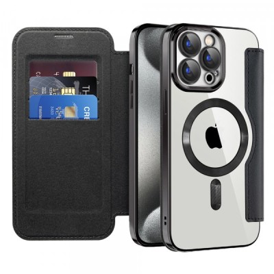Husa MagSafe pentru Apple iPhone 15 Pro Max, Techsuit, SmartMag Book, Neagra foto