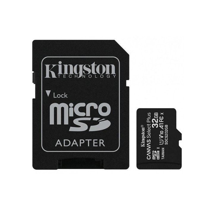 Kingston - Memory Card Canvas Select Plus (SDCS2/32GB) - Android A1 MicroSDHC, with Adapter, 32GB, Class 10/UHS-1 U1 - Black