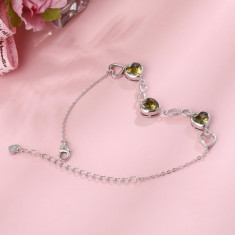 Bratara Model Infinit si Inimioare din argint 925 Peridot Heart, Brățară