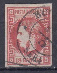 ROMANIA 1868 LP 24 REGELE CAROL I CU FAVORITI 18 BANI ROSU STAMPILAT BUCURESTI
