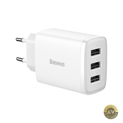 Incarcator Retea Baseus Compact 3U 17W 2.1A 3 x USB-A Alb CCXJ020102 foto