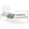 Cadru de pat cu tablie single, alb, lemn masiv
