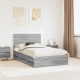 vidaXL Cadru de pat cu sertar Gri Sonoma 120 x 200 cm Lemn Ingineresc 3409487