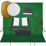 vidaXL Set studio foto cu lampă, fundal și reflector 3094688