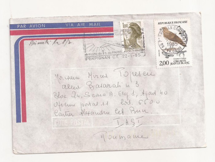 FD1 - Plic Circulat international Franta - Romania (Iasi ) , 1985