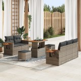 Set canapea de grădină vidaXL cu perne gri poli ratan acacia, Set de dining de grădină vidaXL cu perne gri poli ratan acacia