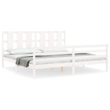 Cadru de pat cu tablie Super King Size, alb, lemn masiv
