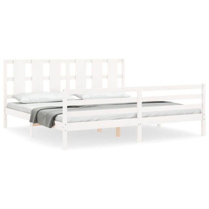 Cadru de pat cu tablie Super King Size, alb, lemn masiv