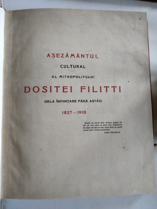 Asezamantul cultural Dositei Filitti anul 1910