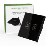 Resigilat Intrerupator Touch Techstar&reg; TG02, Sticla Securizata, Design Modern, Iluminare LED, 2 Faze, Negru