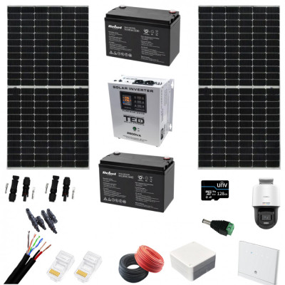 Kit complet Fotovoltaic Monocristalin, Acumulatori 12V 100AH, Invertor 1800W + CADOU Camera de supraveghere IP, Color Noaptea 30m, lentila 2.8mm si Ro foto