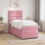 Cumpara ieftin Pat boxspring cu saltea cu benzi LED Roz 100 x 200 cm Catifea