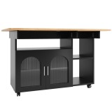 Insulă de bucătărie modernă, Negru+Culoare naturală | Aosom Romania