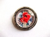 Brosa Sticla cu Maci Rosii, Bijuterie Florala, Diametru 40mm, Brose Fashion